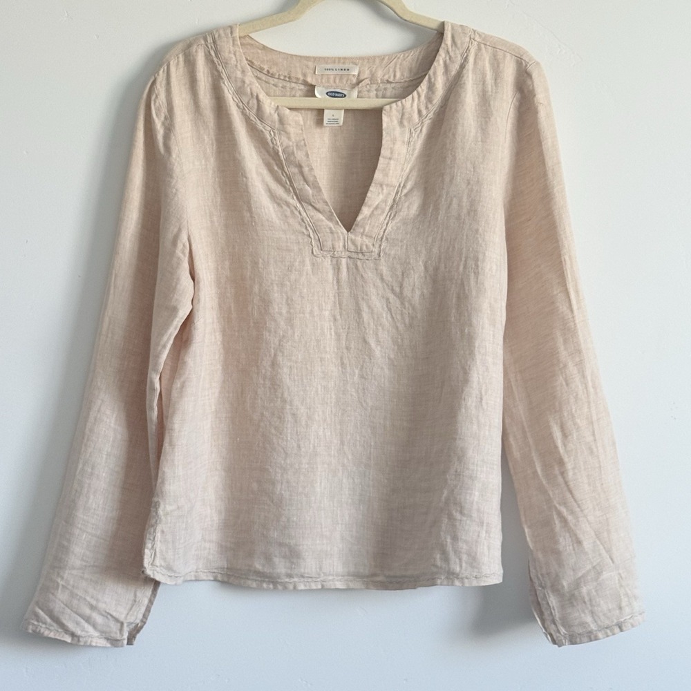 Old Navy Linen Blouse Women's L Boho Natural Coastal scandi Coastal